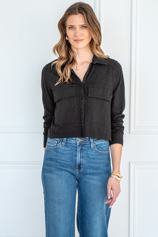 TALA COTTON L/S UTILITY SHIRT-BK