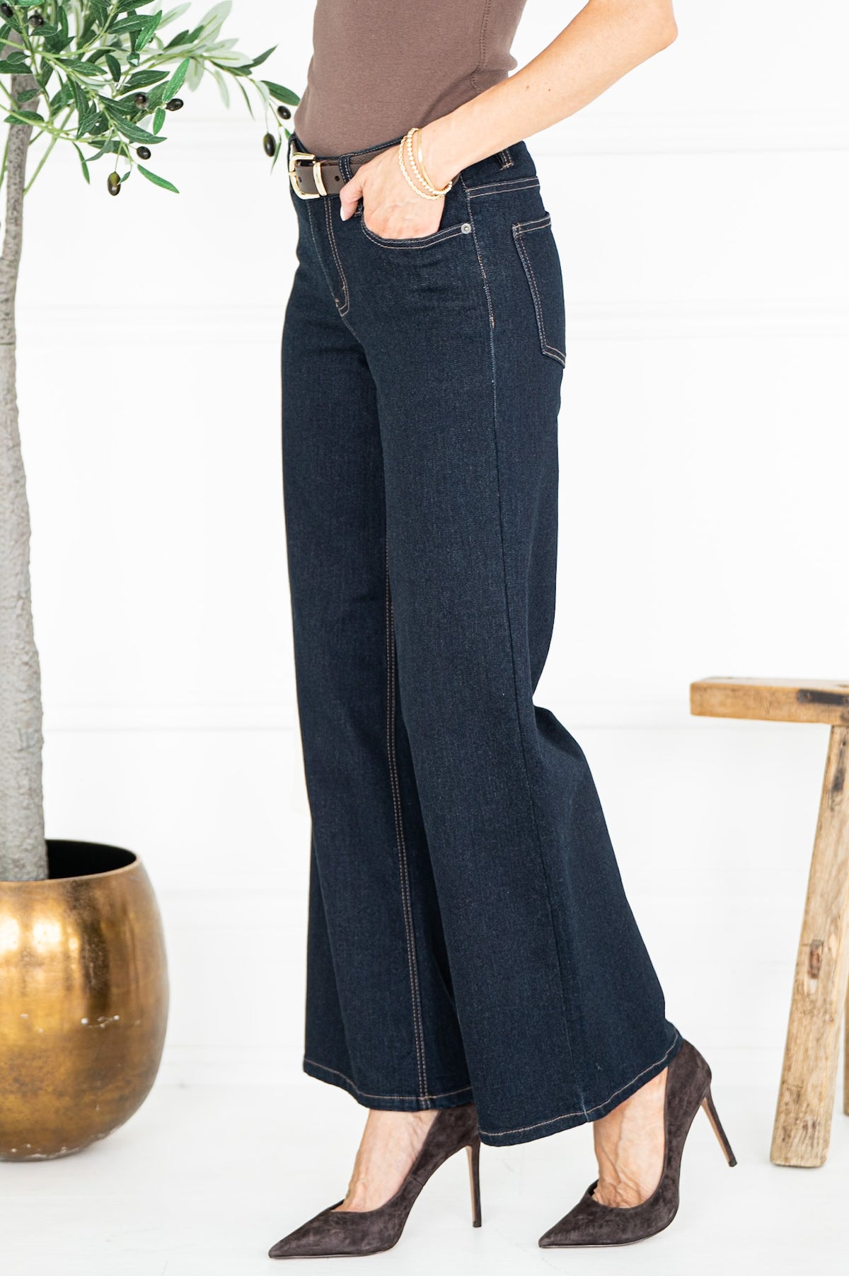 MAVERICK WIDE LEG JEANS IN DARK BLUE