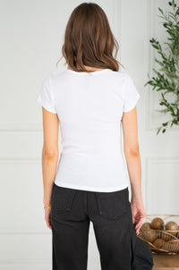 LEIA SCOOP NECK RIBBED FITTED TEE-WH