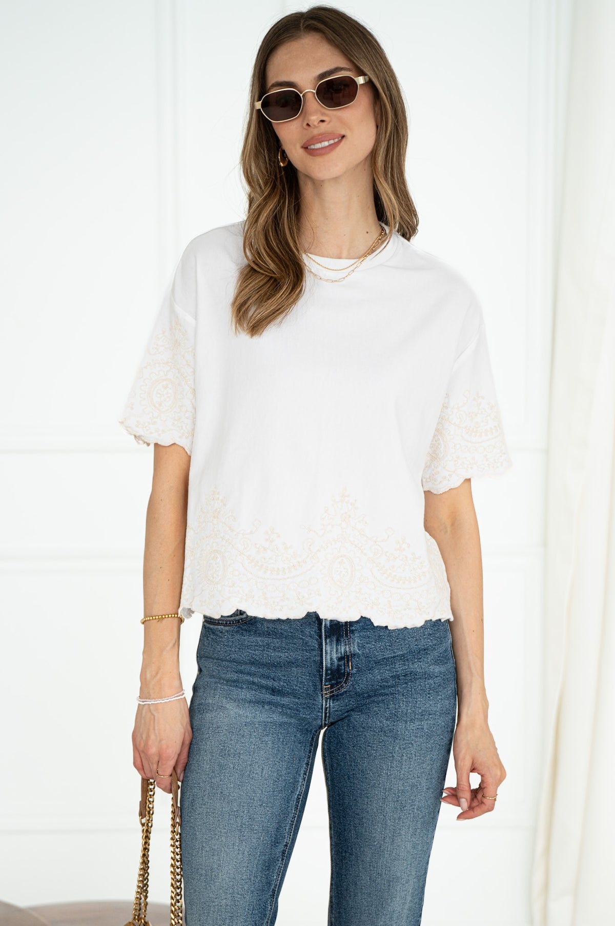 TAKING ACTION EMBROIDERED DETAIL TEE