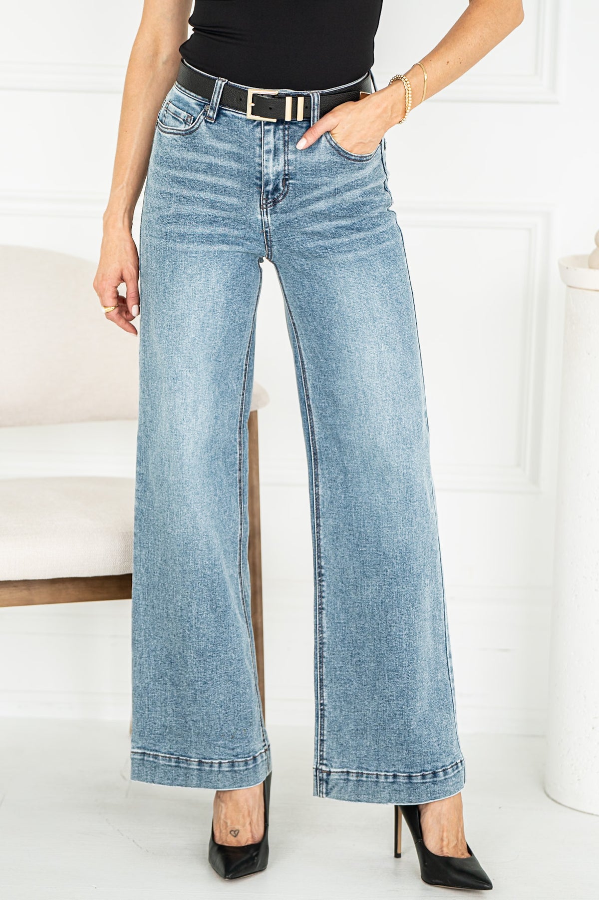 DREW WIDE LEG JEANS IN BLUE