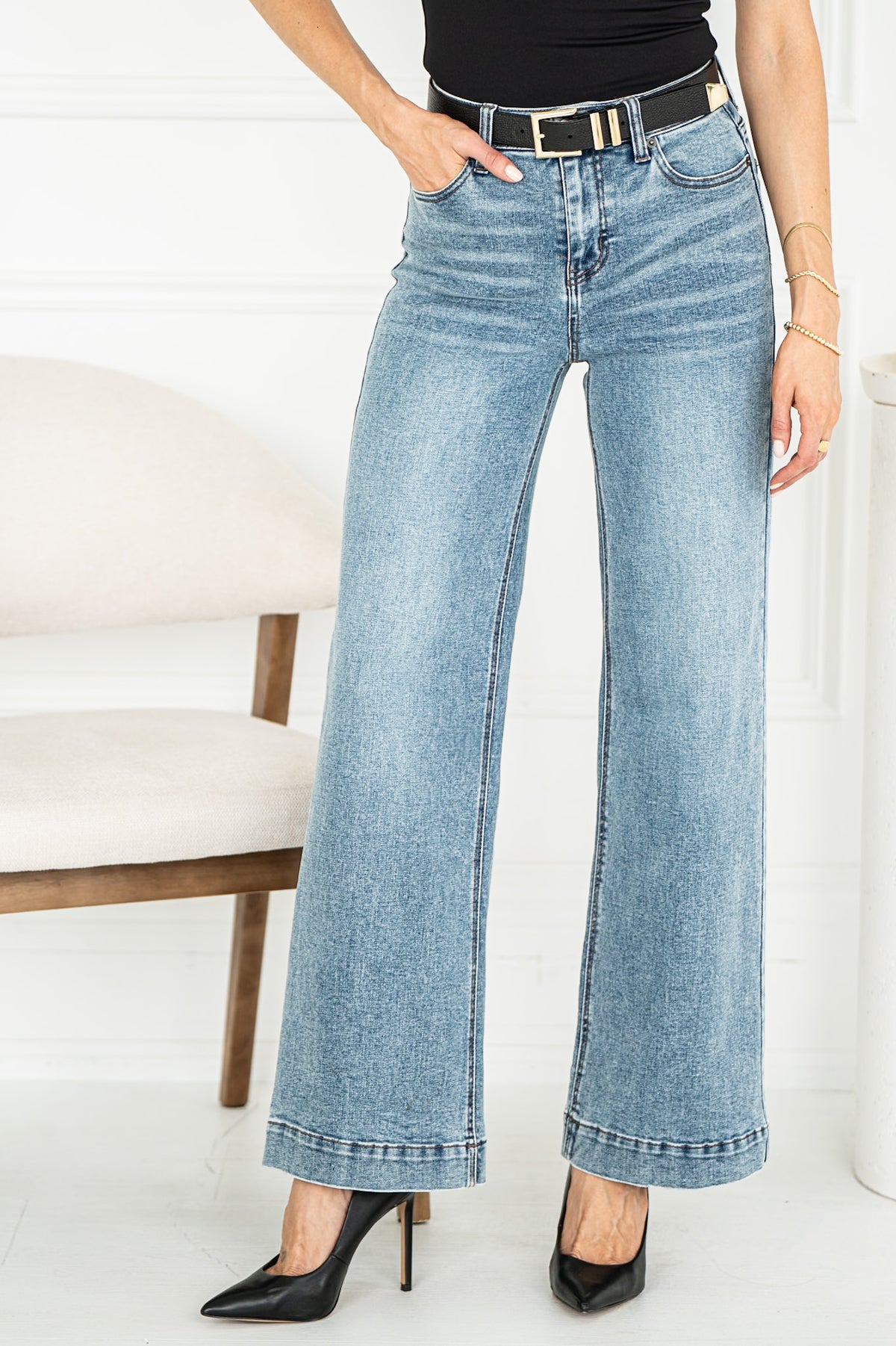 DREW WIDE LEG JEANS IN BLUE