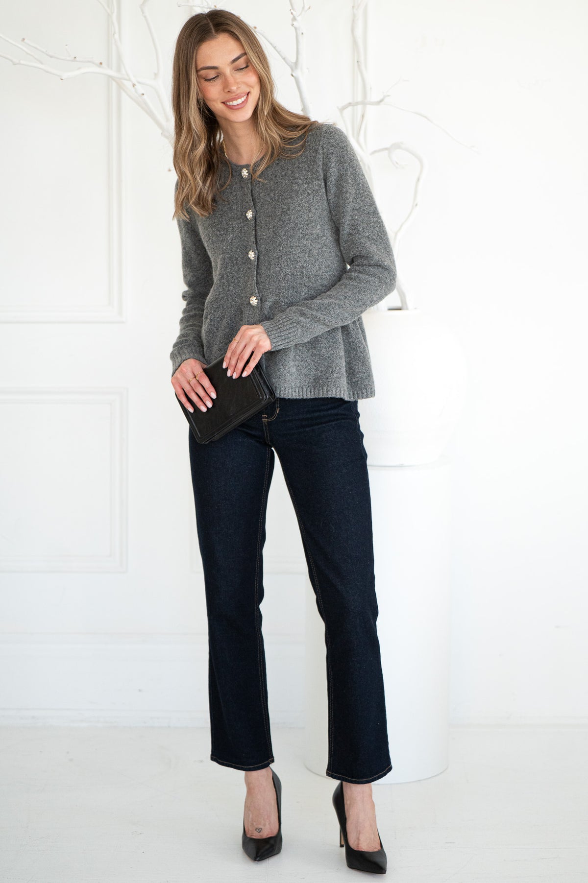 DAVIE CRYSTAL BUTTON CARDIGAN