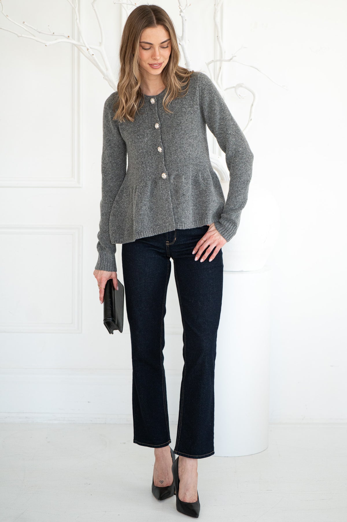 DAVIE CRYSTAL BUTTON CARDIGAN