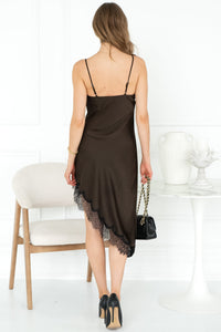 AMOUR AFFAIR LACE BOTTOM DRESS IN BROWN