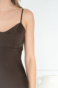 AMOUR AFFAIR LACE BOTTOM DRESS IN BROWN
