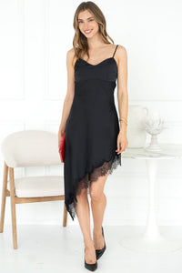 AMOUR AFFAIR LACE BOTTOM DRESS IN BLACK