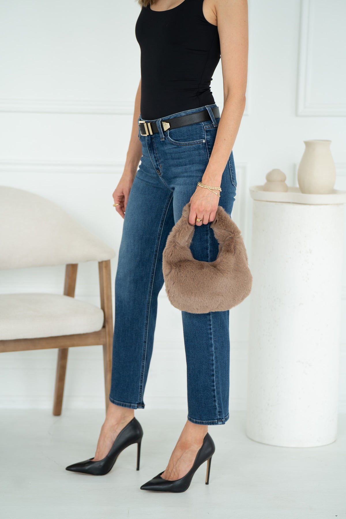 FAUX FUR PERFECT PURSE IN CAMEL
