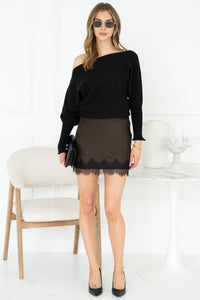 CITY BUSINESS SKIRT LACE TRIM IN BROWN