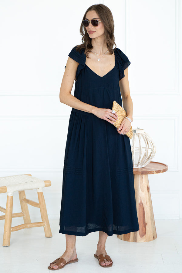 LIGHTHOUSE FLUTTER SLV MIDI DRESS