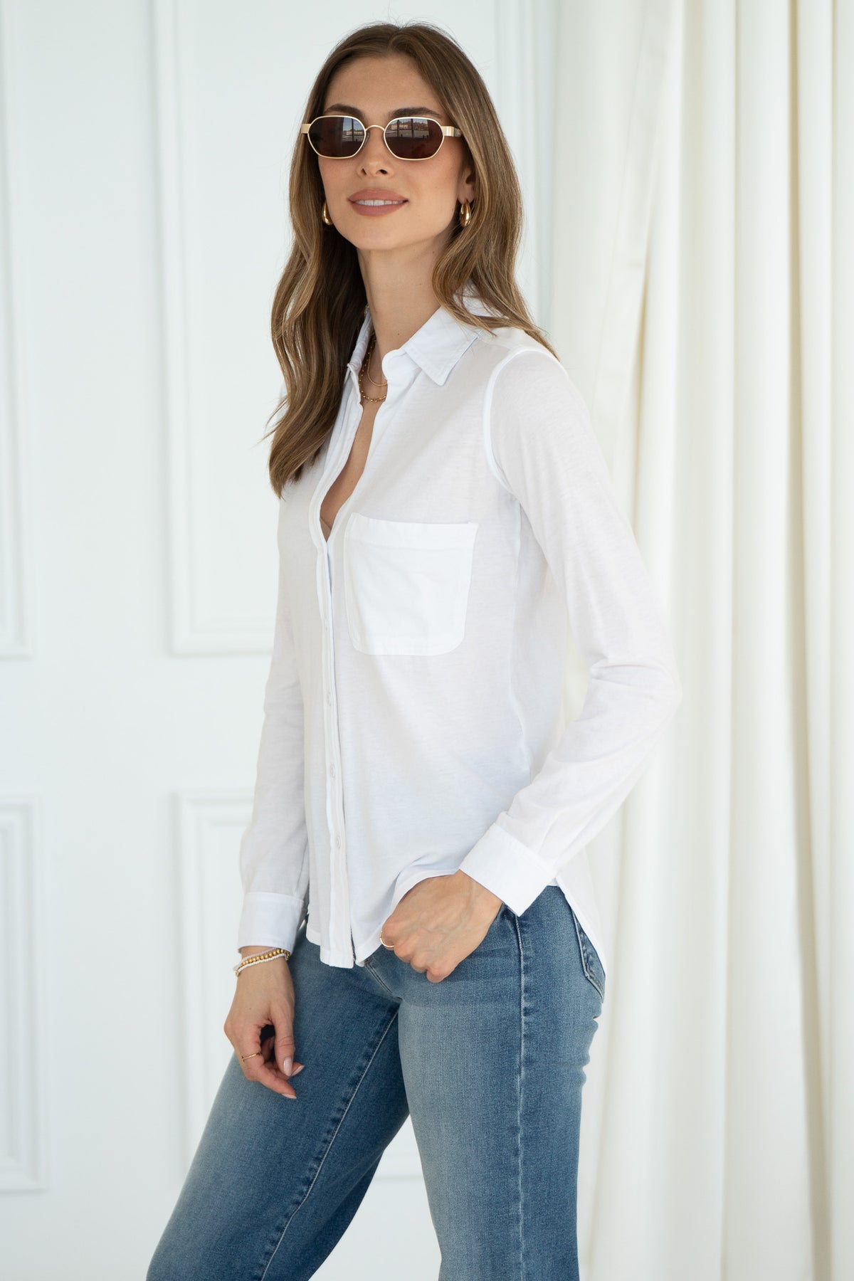 KALI COTTON BUTTON DOWN TOP-WH
