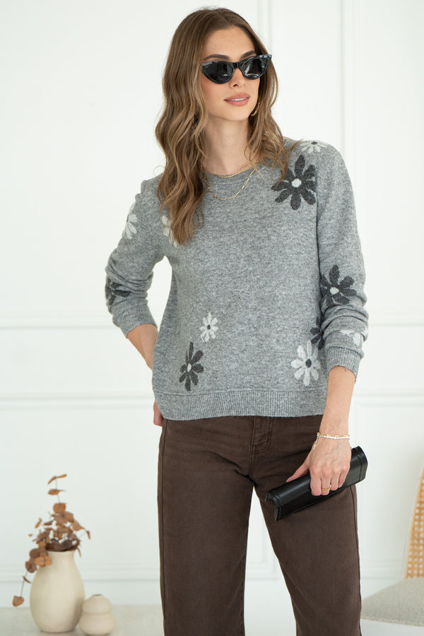 FLORAL SWEATER-GY