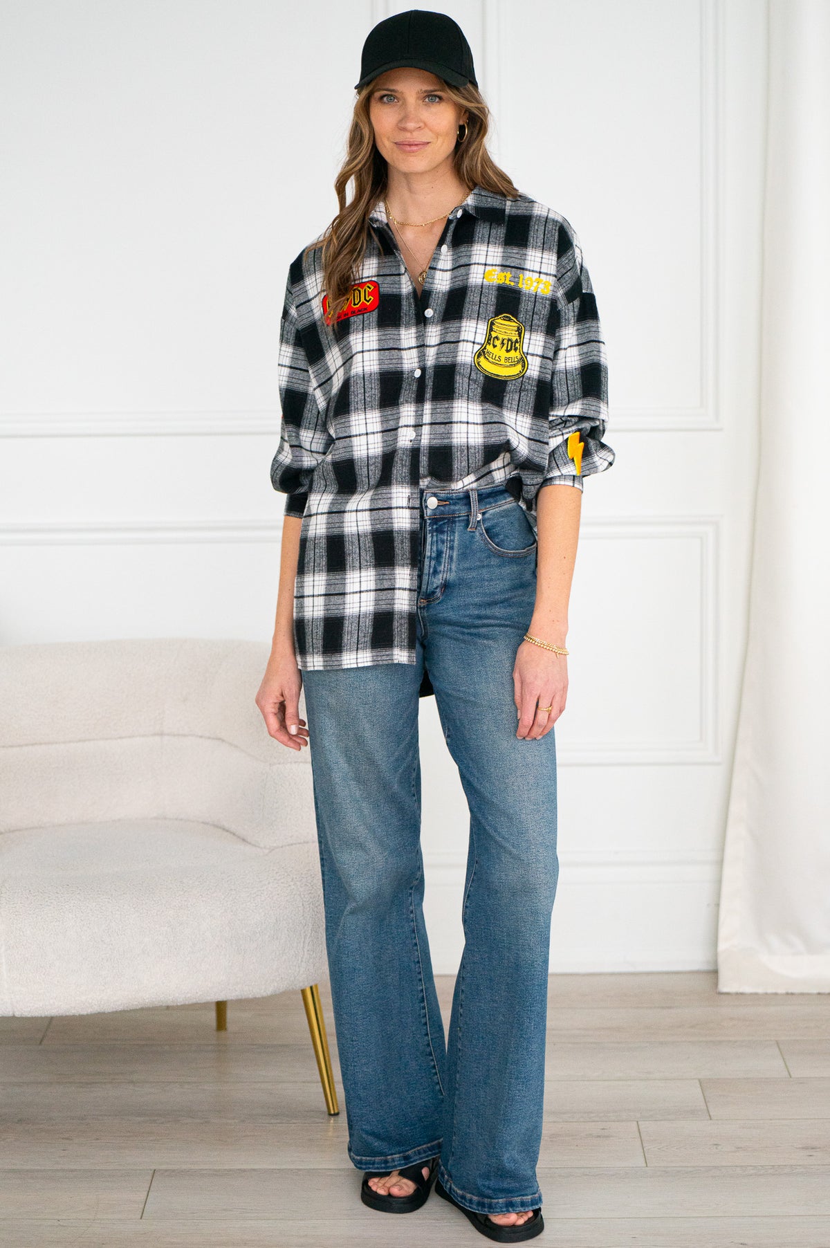 PLAID BUTTON DOWN TOP WITH PATCHES