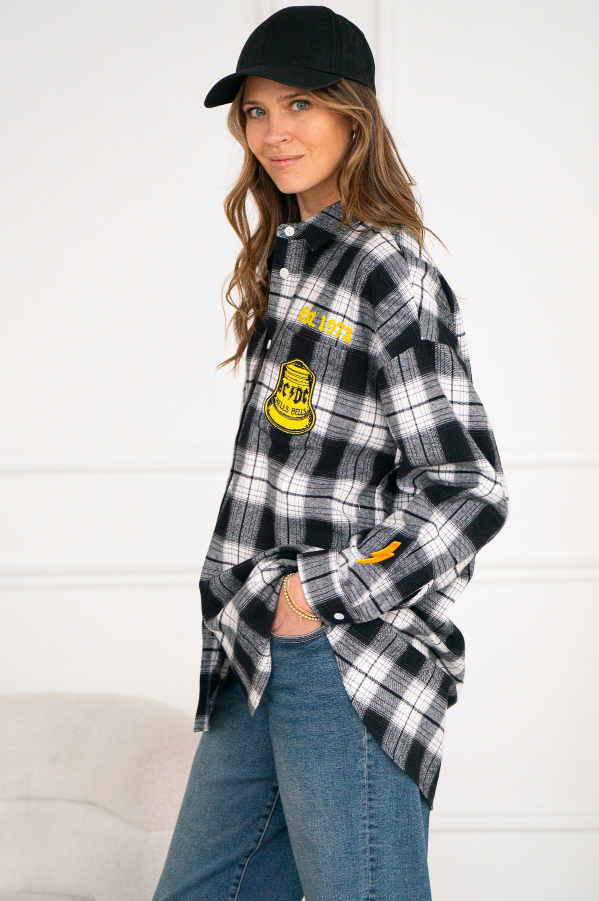 PLAID BUTTON DOWN TOP WITH PATCHES