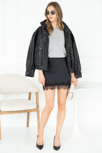 CITY BUSINESS LACE TRIM SKIRT IN BLACK