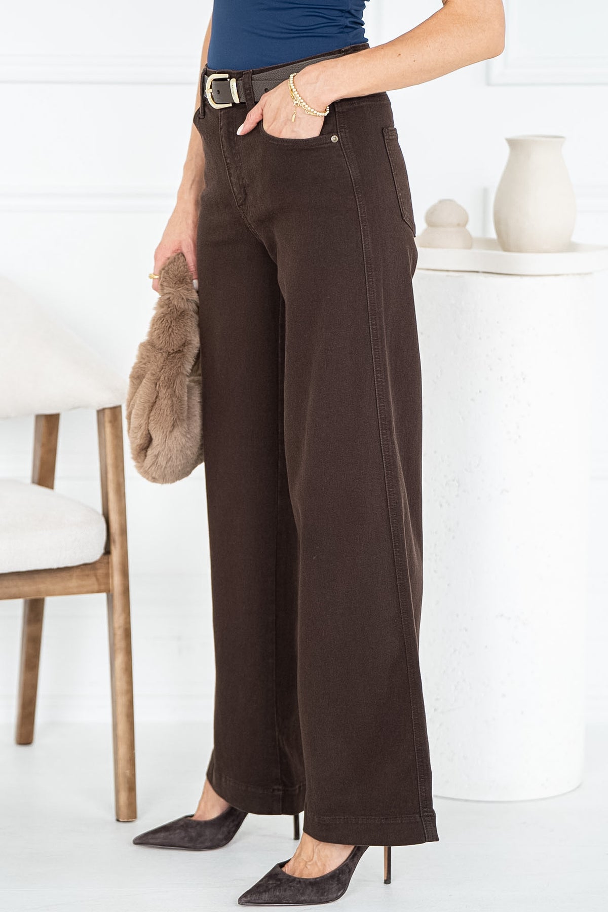 SHIRLEY WIDE LEG JEANS IN DARK BROWN