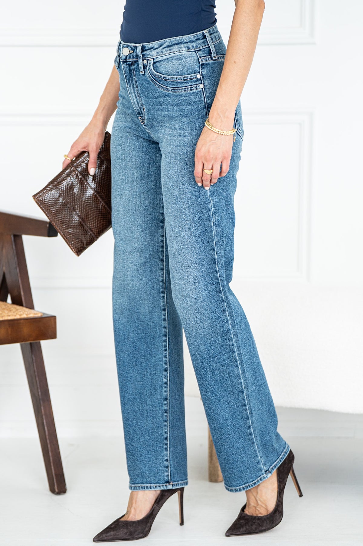 PIPER WIDE LEG JEANS IN MEDIUM BLUE