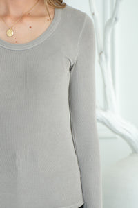 FARIS RIBBED SCOOP NECK L/S TEE