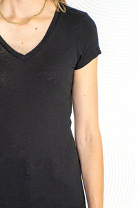 SABLE V NECK COTTON SLUB TEE-BK