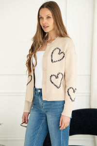 EMBROIDERED HEART COTTON CARDIGAN