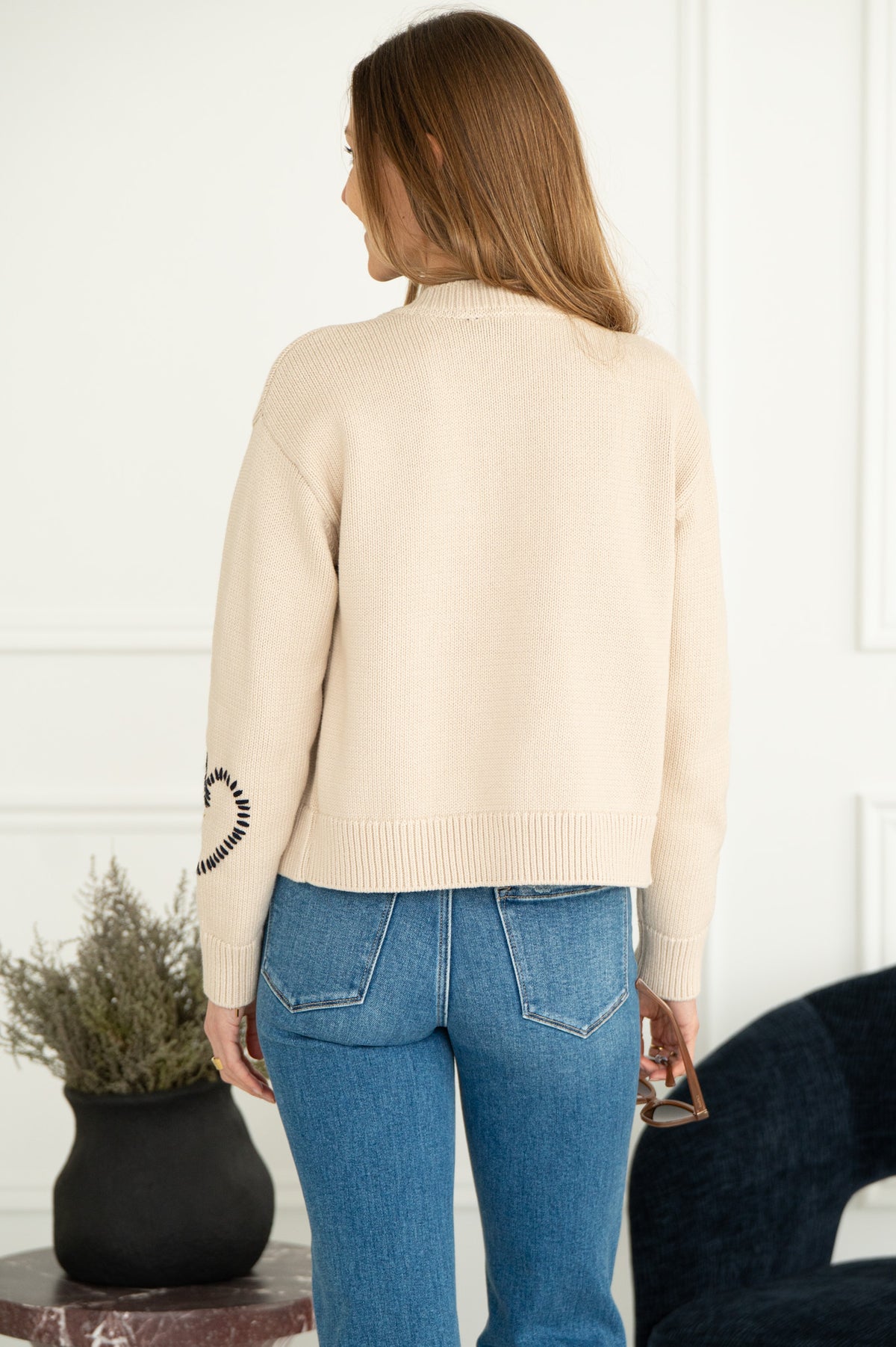 EMBROIDERED HEART COTTON CARDIGAN