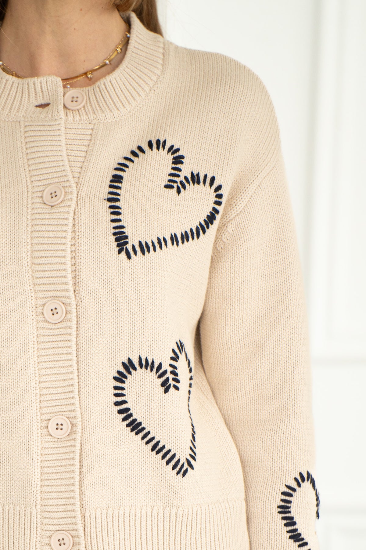 EMBROIDERED HEART COTTON CARDIGAN