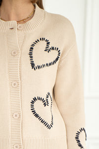 EMBROIDERED HEART COTTON CARDIGAN