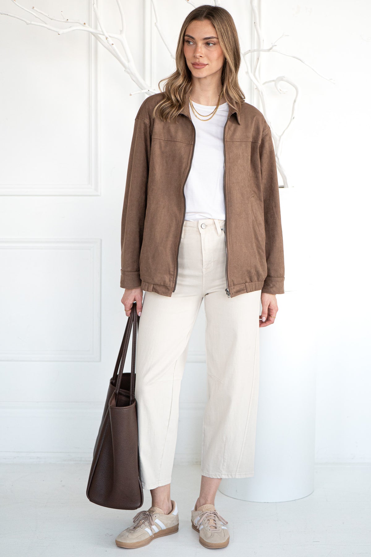 EMRYS FAUX SUEDE OVERSIZED BOMBER JACKET