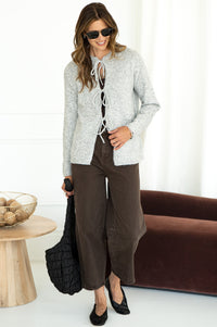 LOVE STORY TIE FRONT CARDIGAN-GY