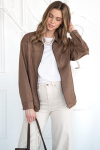 EMRYS FAUX SUEDE OVERSIZED BOMBER JACKET