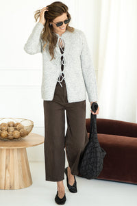 LOVE STORY TIE FRONT CARDIGAN-GY
