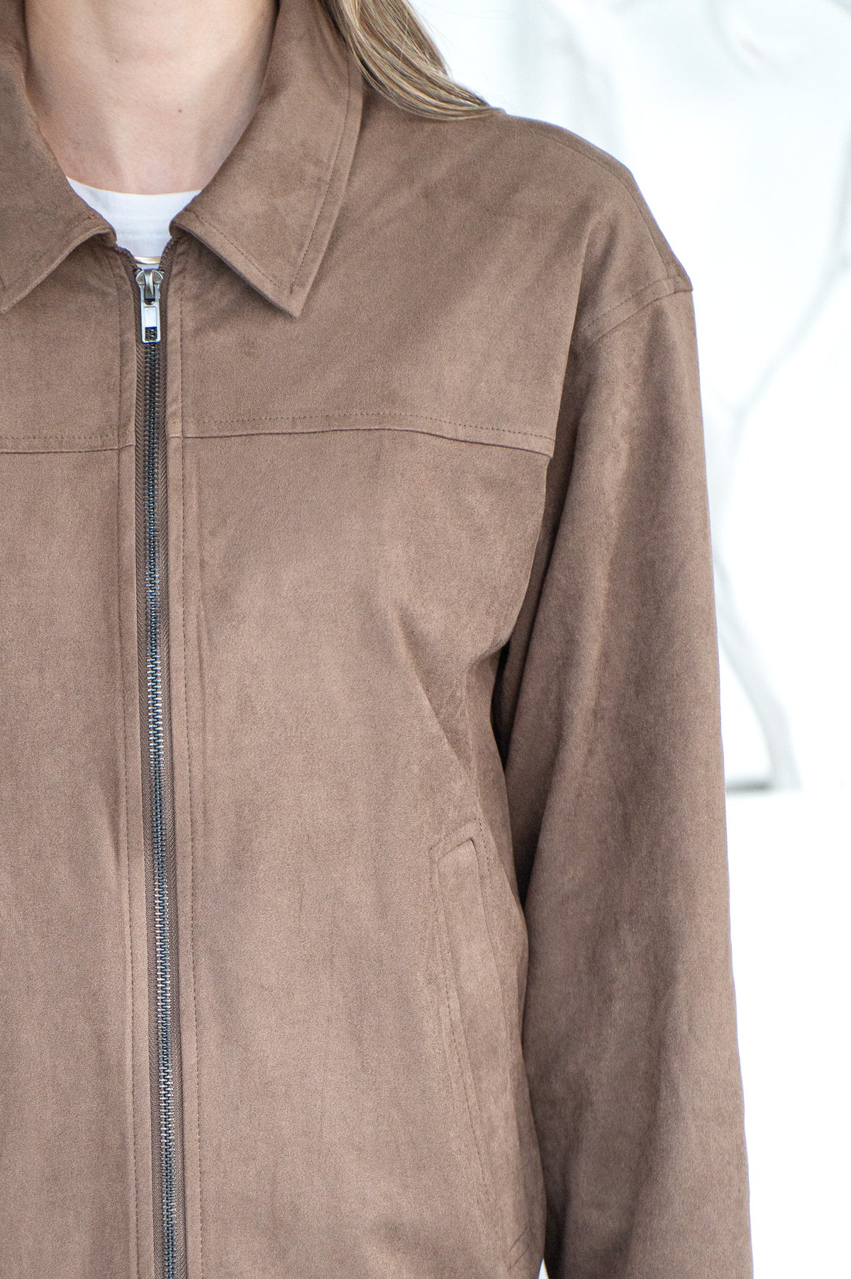 EMRYS FAUX SUEDE OVERSIZED BOMBER JACKET