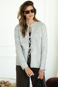 LOVE STORY TIE FRONT CARDIGAN-GY