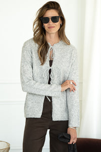 LOVE STORY TIE FRONT CARDIGAN-GY