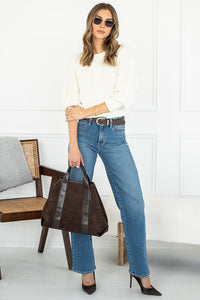 LANE COTTON CABLE KNIT SWEATER IN OFF WHITE
