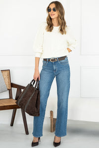 LANE COTTON CABLE KNIT SWEATER IN OFF WHITE