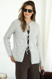 LOVE STORY TIE FRONT CARDIGAN-GY