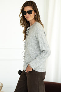 LOVE STORY TIE FRONT CARDIGAN-GY