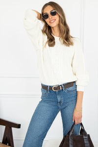 LANE COTTON CABLE KNIT SWEATER IN OFF WHITE
