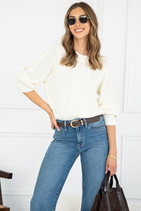 LANE COTTON CABLE KNIT SWEATER IN OFF WHITE