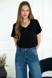LENNIE V NECK COTTON TEE-BK
