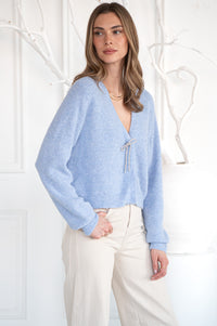CRYSTAL BOW SWEATER-BL