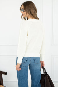 LANE COTTON CABLE KNIT SWEATER IN OFF WHITE