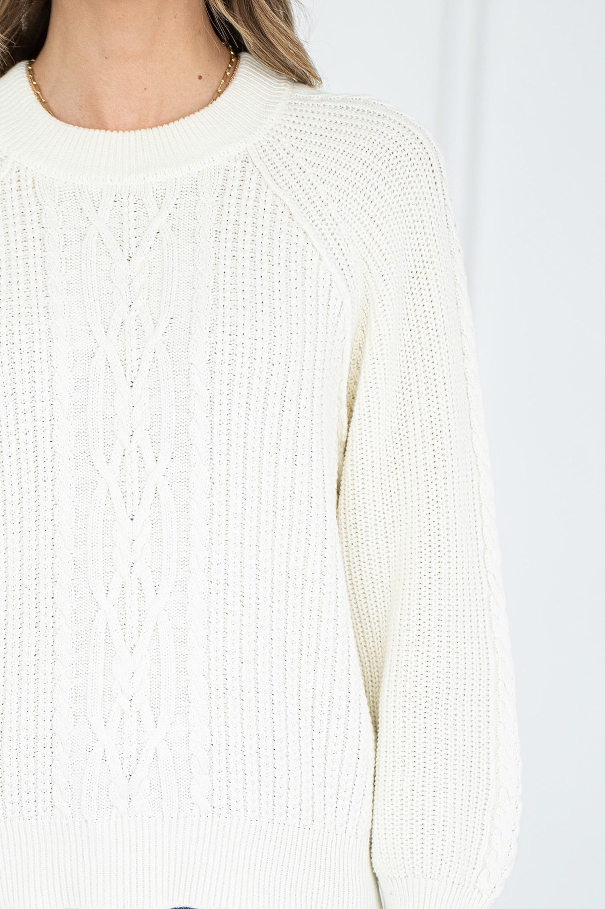 LANE COTTON CABLE KNIT SWEATER IN OFF WHITE