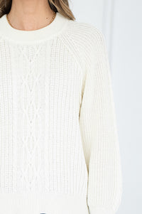 LANE COTTON CABLE KNIT SWEATER IN OFF WHITE