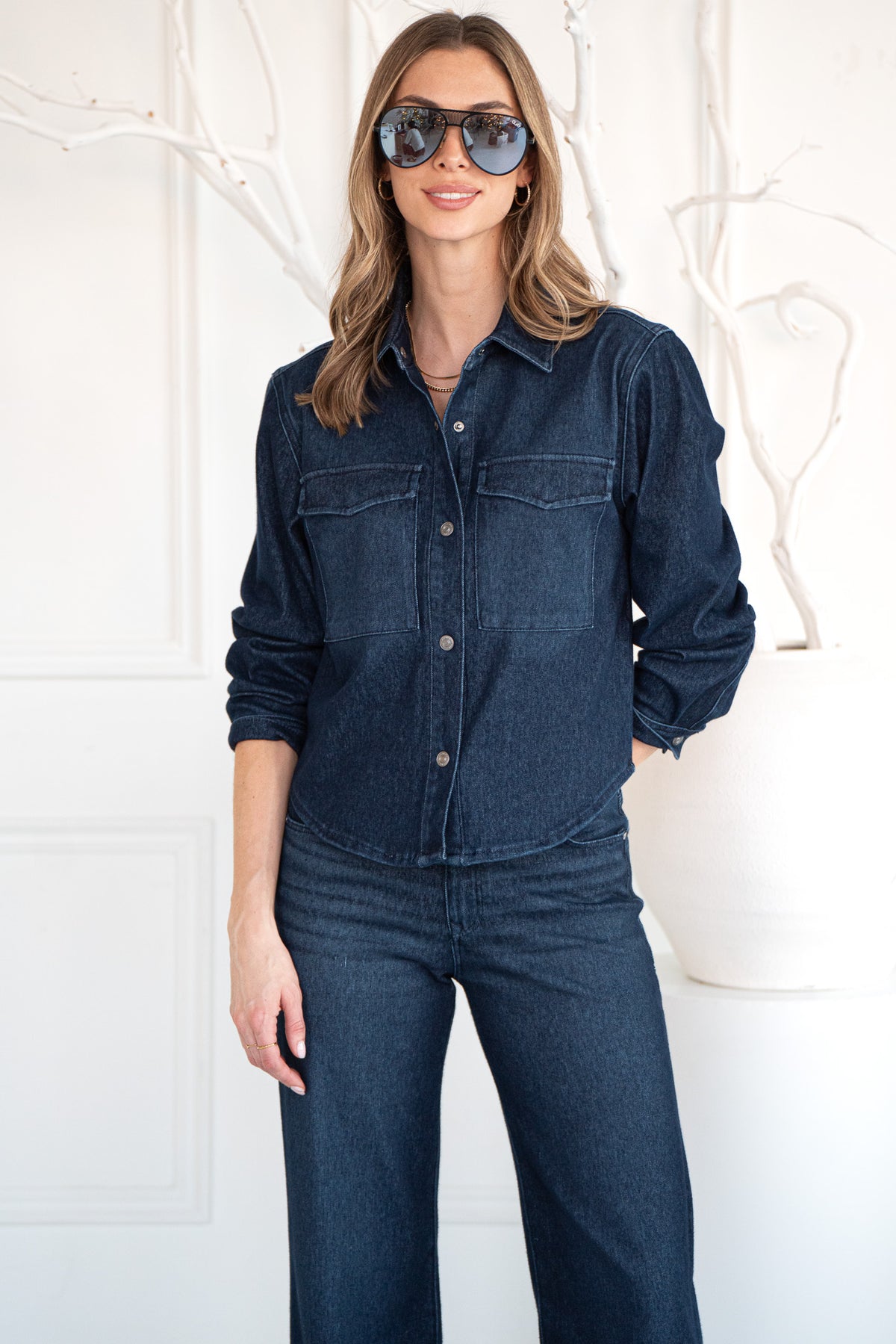 TIA STRETCH DENIM SHIRT-DB