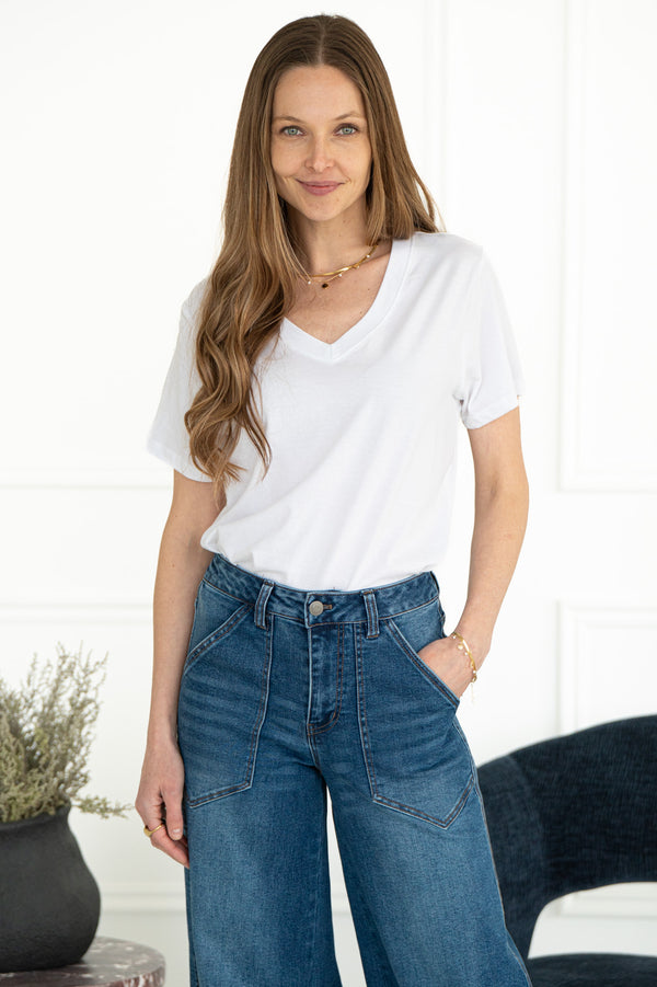 LENNIE V NECK COTTON TEE-WH