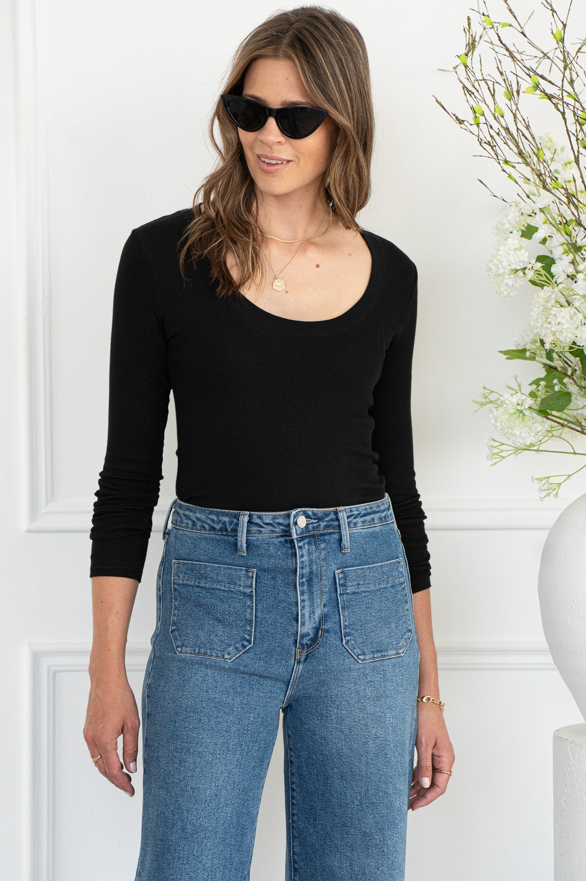 SIRENA RIB LONG SLEEVE TEE-BK