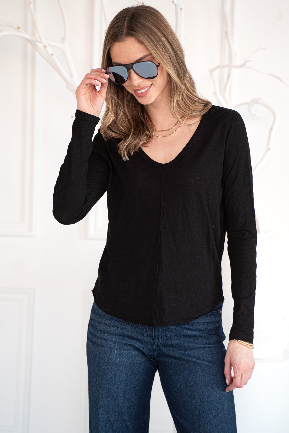 MOONLIGHT COTTON LONG SLEEVE TEE-BK