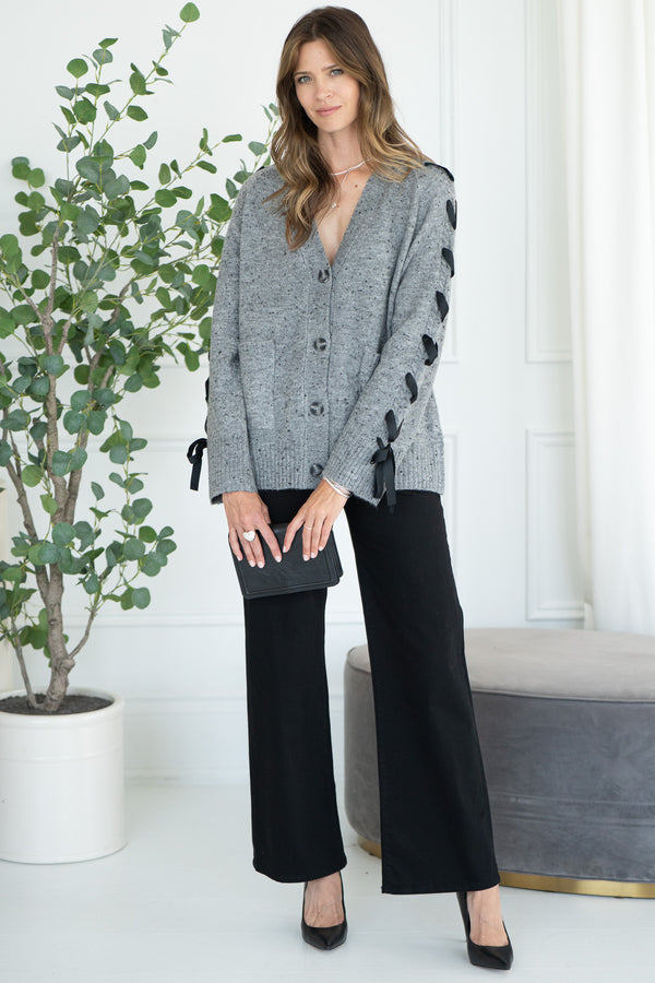 SHYLA RIBBON SLEEVE CARDIGAN